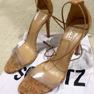 Schutz Cork Heels with ankle wrap strap and clear toe strap - Size 9
